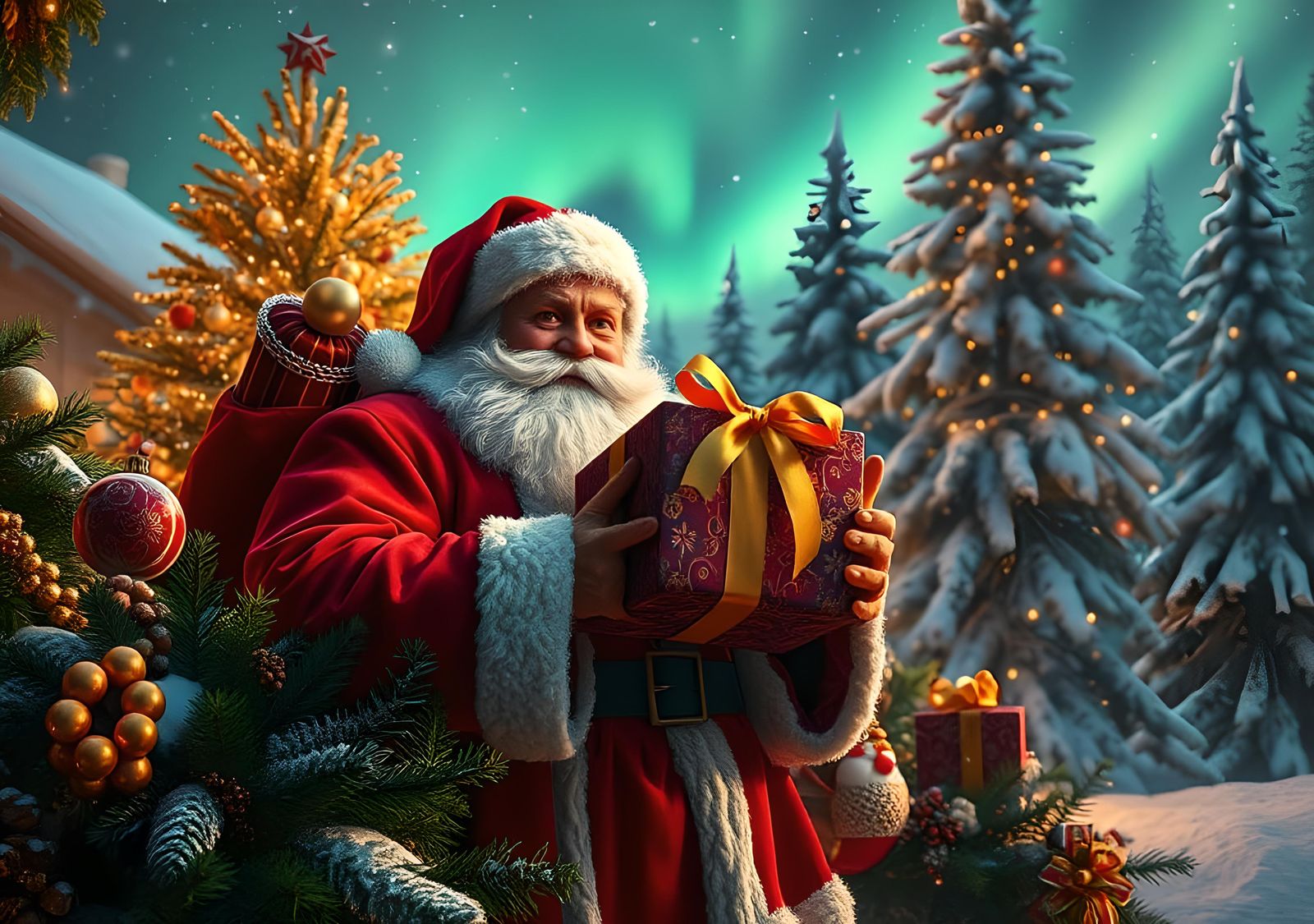 Santa Claus with Gift Box: Christmas Digital Art