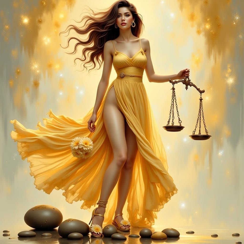 Libra Woman with Scales in Golden Light