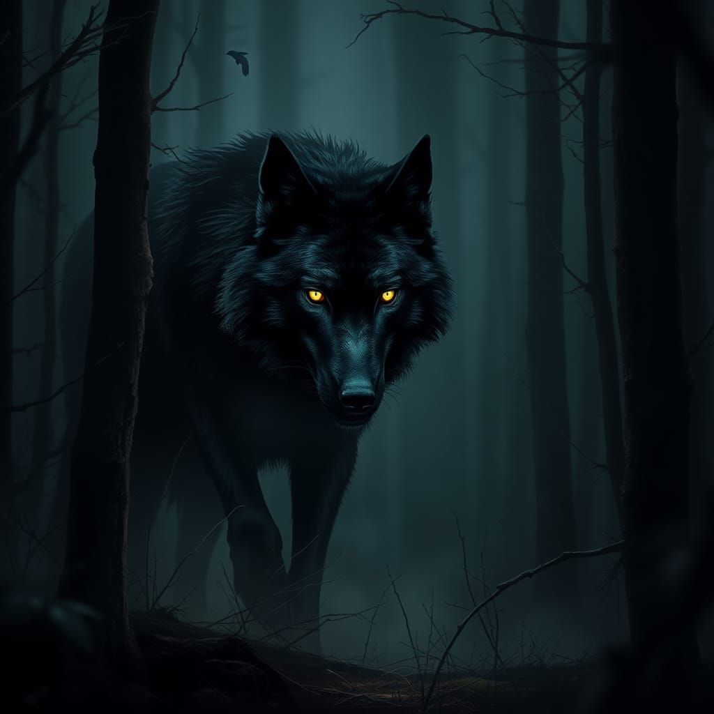 Mysterious Wolf Emerges from Shadowy Forest