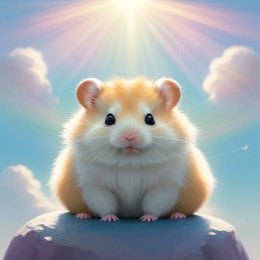 Vibrant Whimsical Hamster in Dreamy Heavenly Landscape