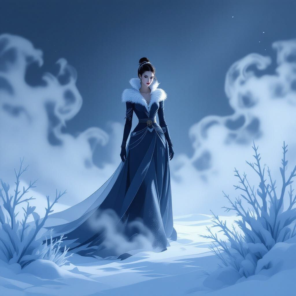 Elegant Ice Woman in Minimalist Art Style