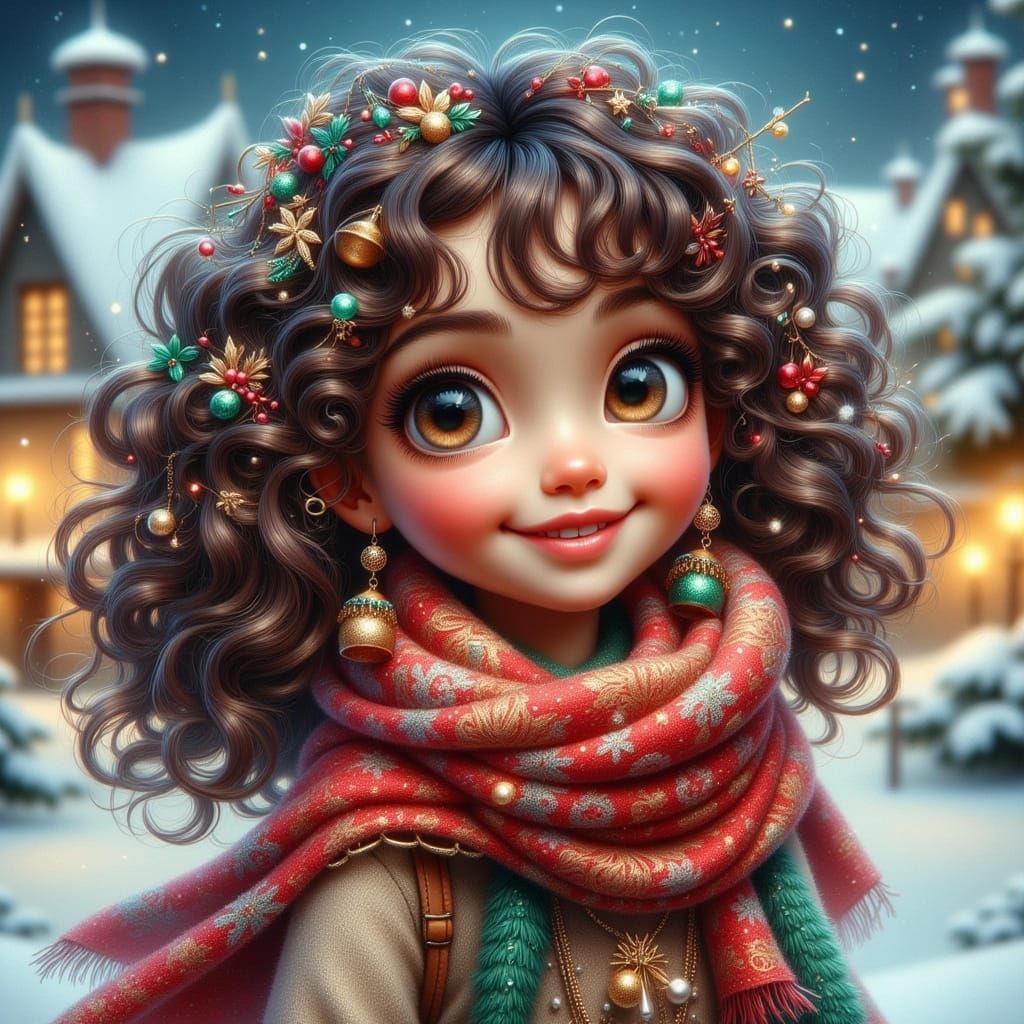 Christmas Portrait of a Young Woman with Expressive Eyes
