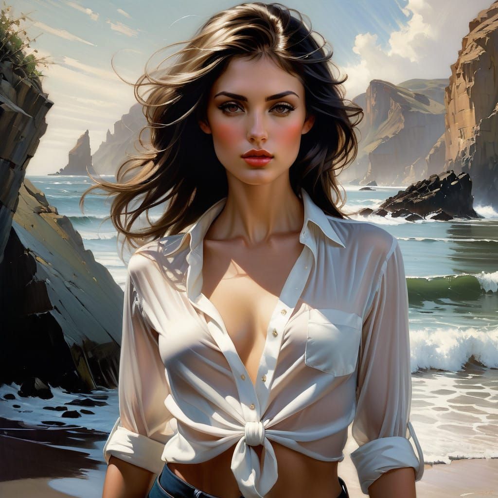 Ethereal Beach Goddess in Hyper-Realistic Style