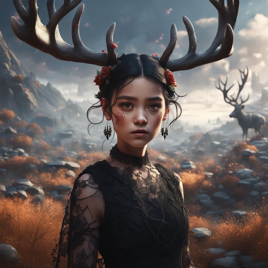 Girl with Antlers in Fantasy Concept Art