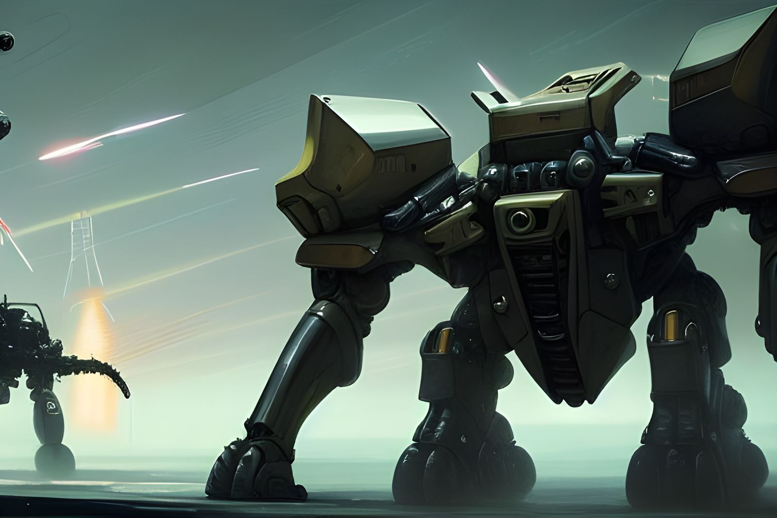 Mechanical Alien Creature Assaults Power Armor Squad