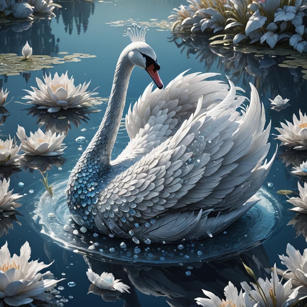 Crystal Swan on Blue Pond: Matte Painting