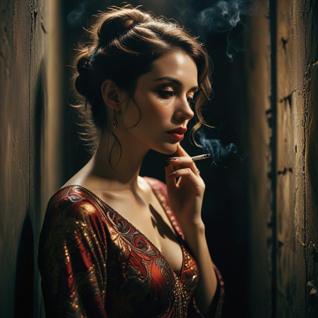 Mysterious Woman in Film Noir Style