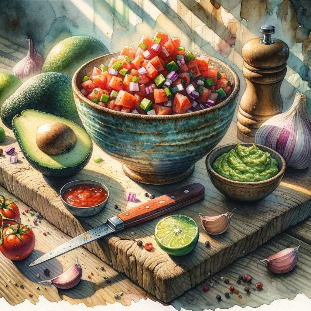 ceramic bowl containing tomato salsa