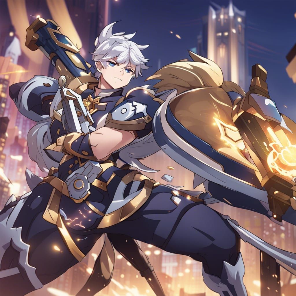 Muscular Anime Character with Oversized Weapon