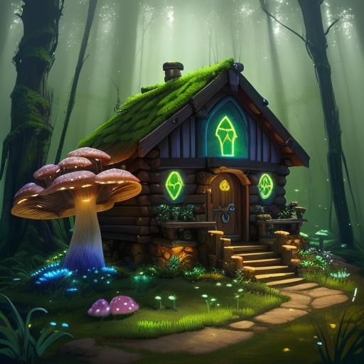 Enchanted Fairy Mushroom House in Pixel Art Style