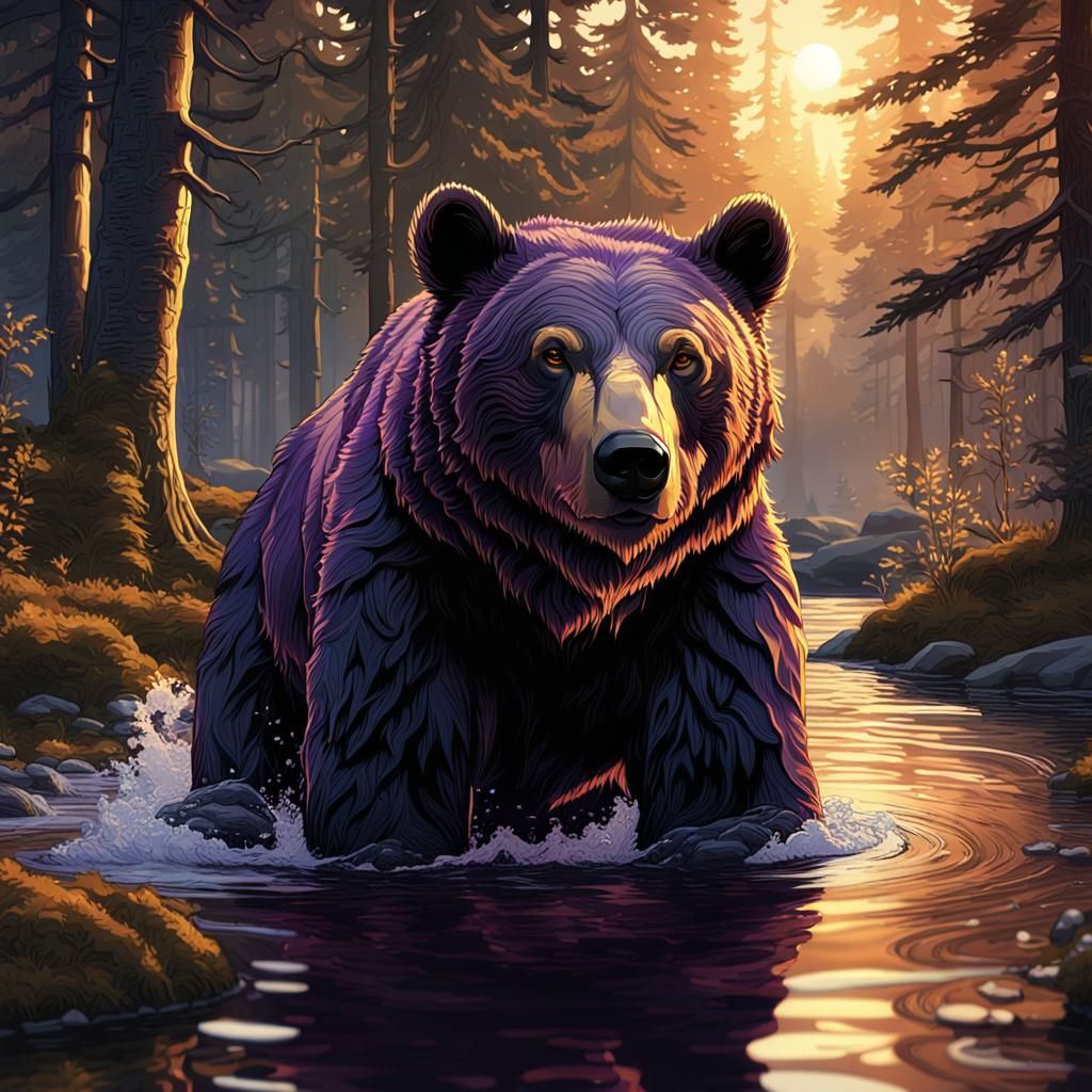 Majestic Bear at Sunset: Dark Fantasy Art