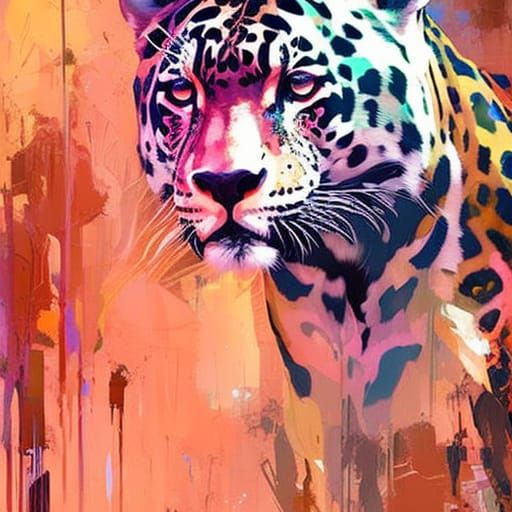 Jaguar Portrait in Forest as Oil Painting