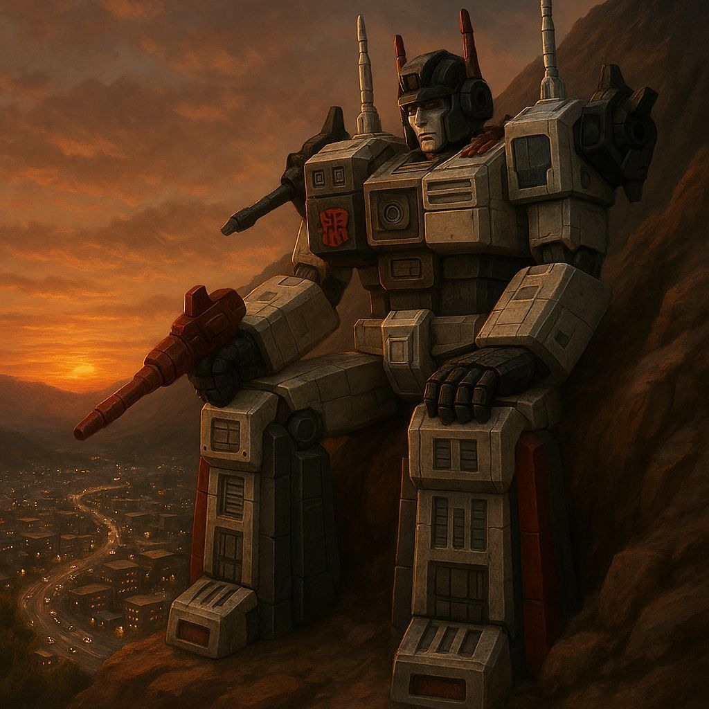 Metroplex City-former Rests on Mountain at Sunset