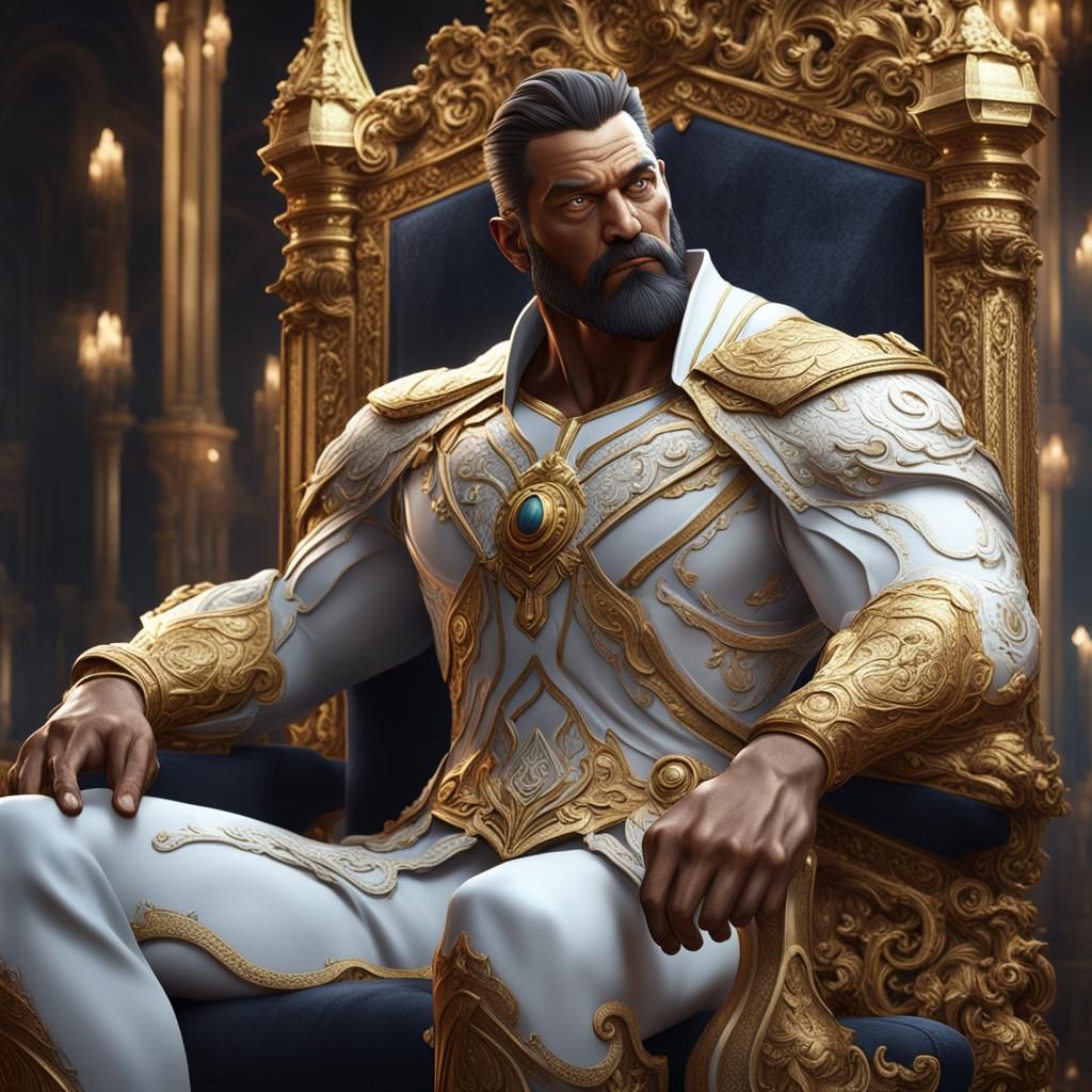 Bel Homme blanc très musclé dans un canapé en or