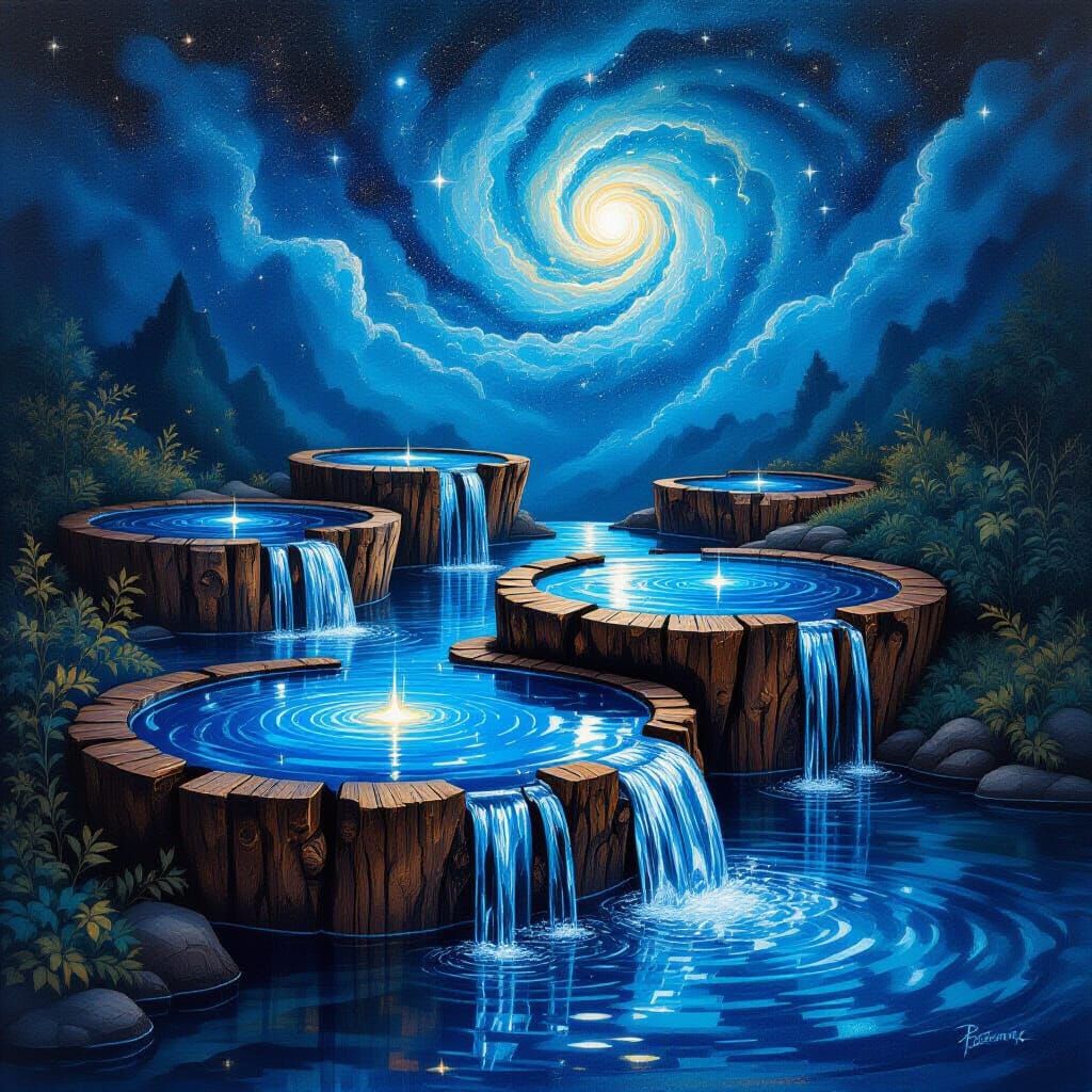 Ethereal Water Tables Reflecting Cosmic Night Sky