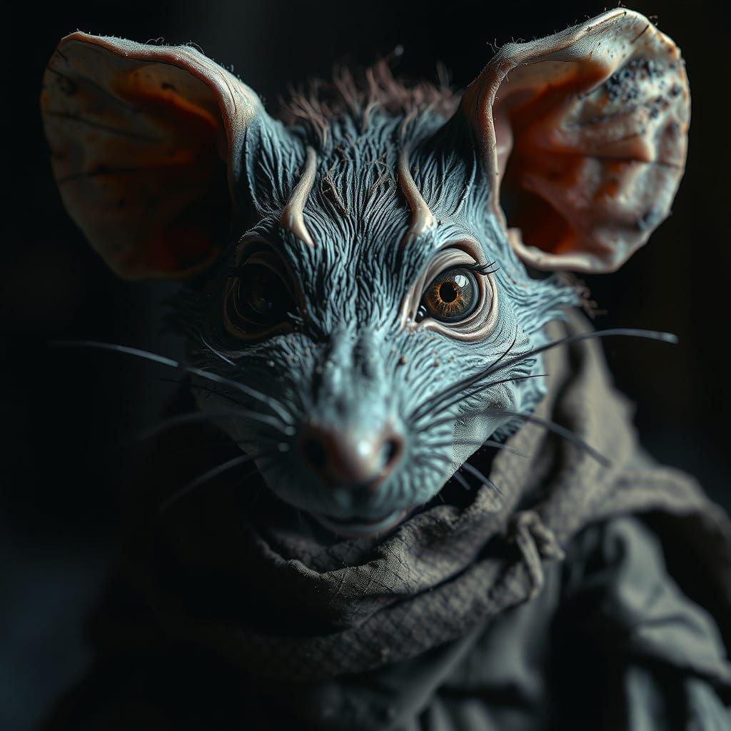 Macabre Rat Creature in Distressed, Weathered Skin