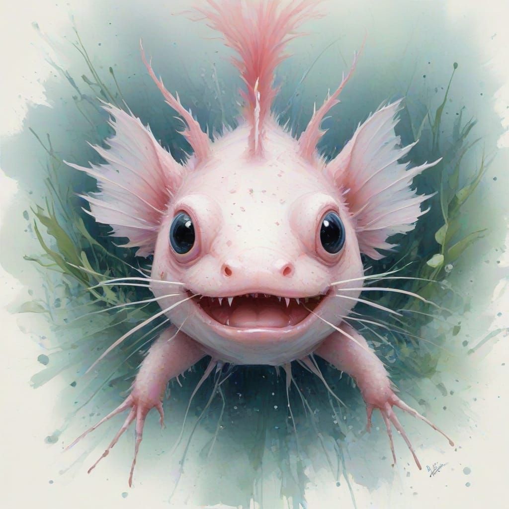 Dreamy Axolotl in Pastel Watercolor Fusion
