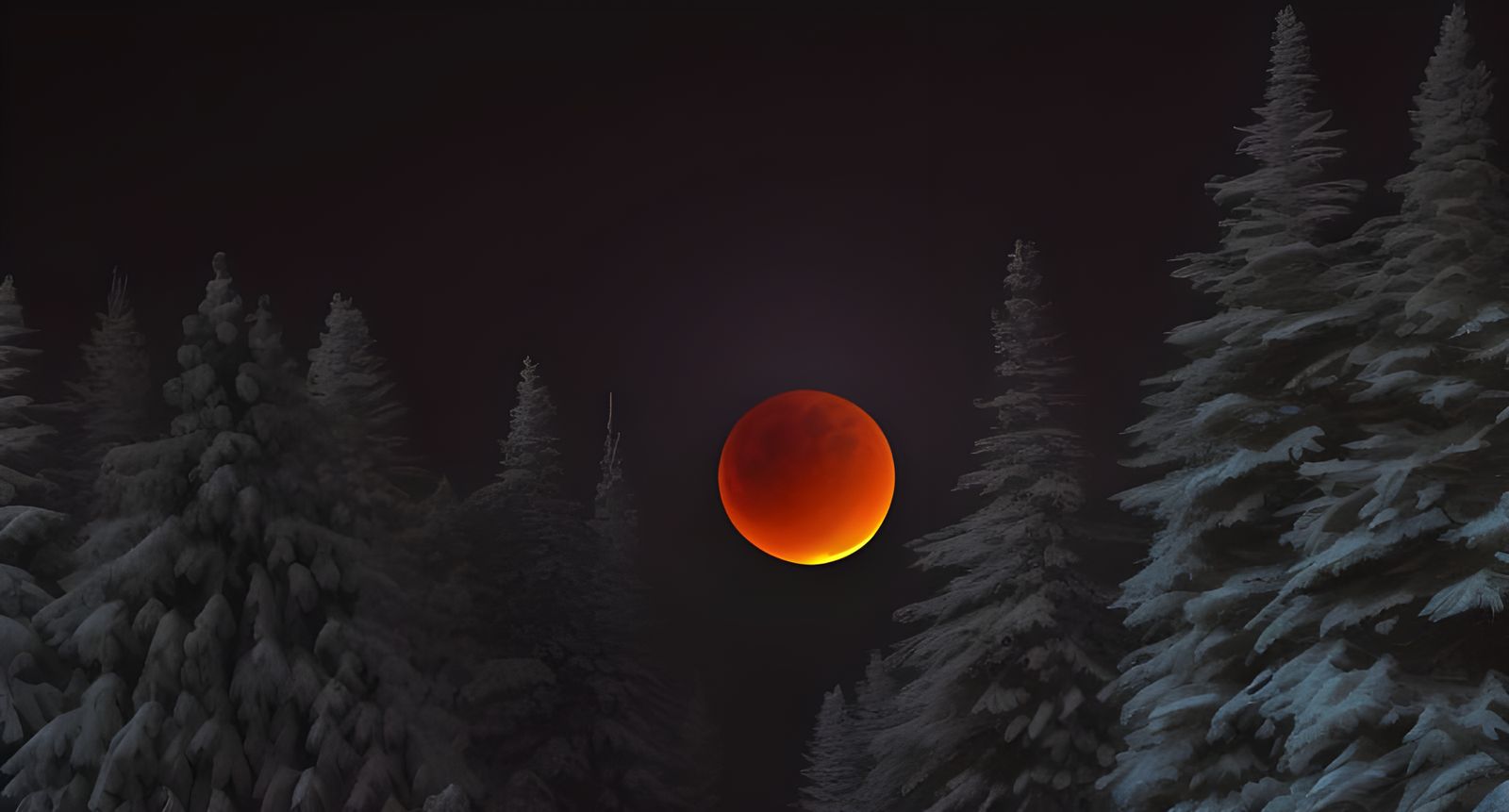 Blood Moon Eclipse Over Frosty Pines
