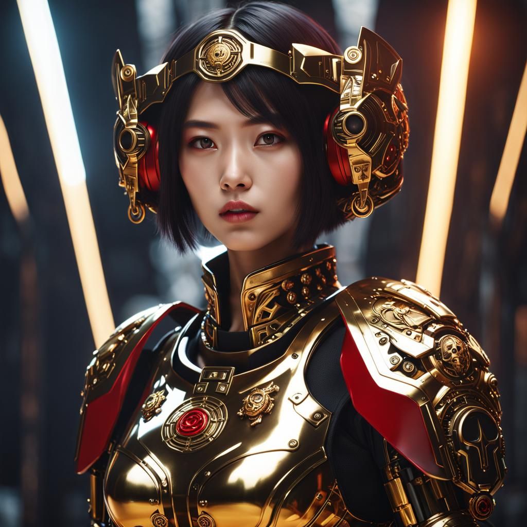 Korean Idol in Cyberpunk Armor, 3D Rendered