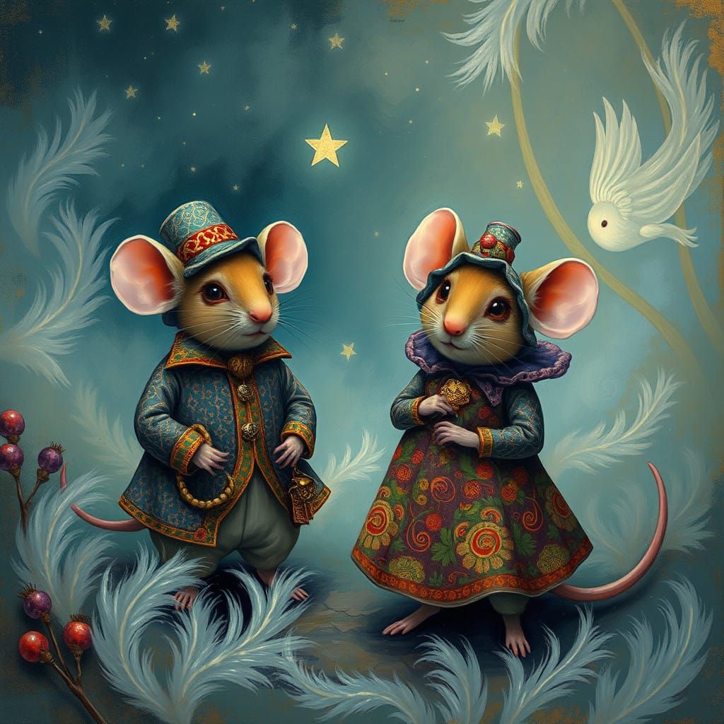 Whimsical Mice in Mystical Nighttime Escapade