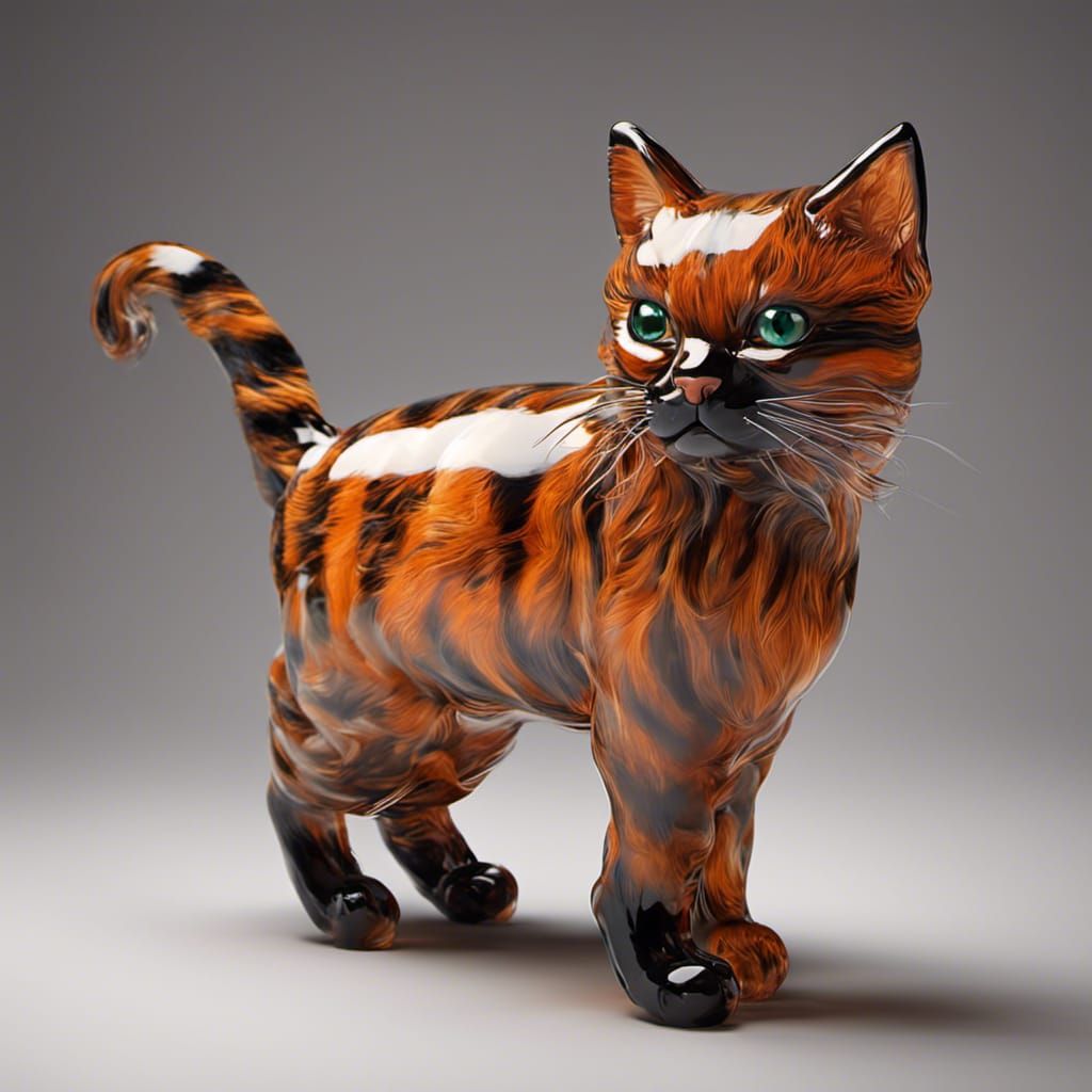 Handblown Glass Tabby Cat in Hyperrealistic 3D