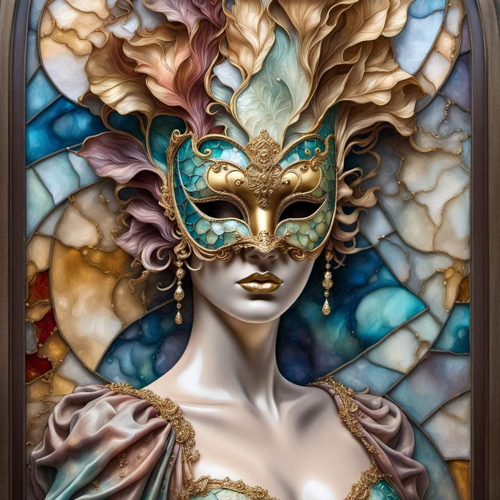 Venetian Mask Portrait in Alcohol Ink Style