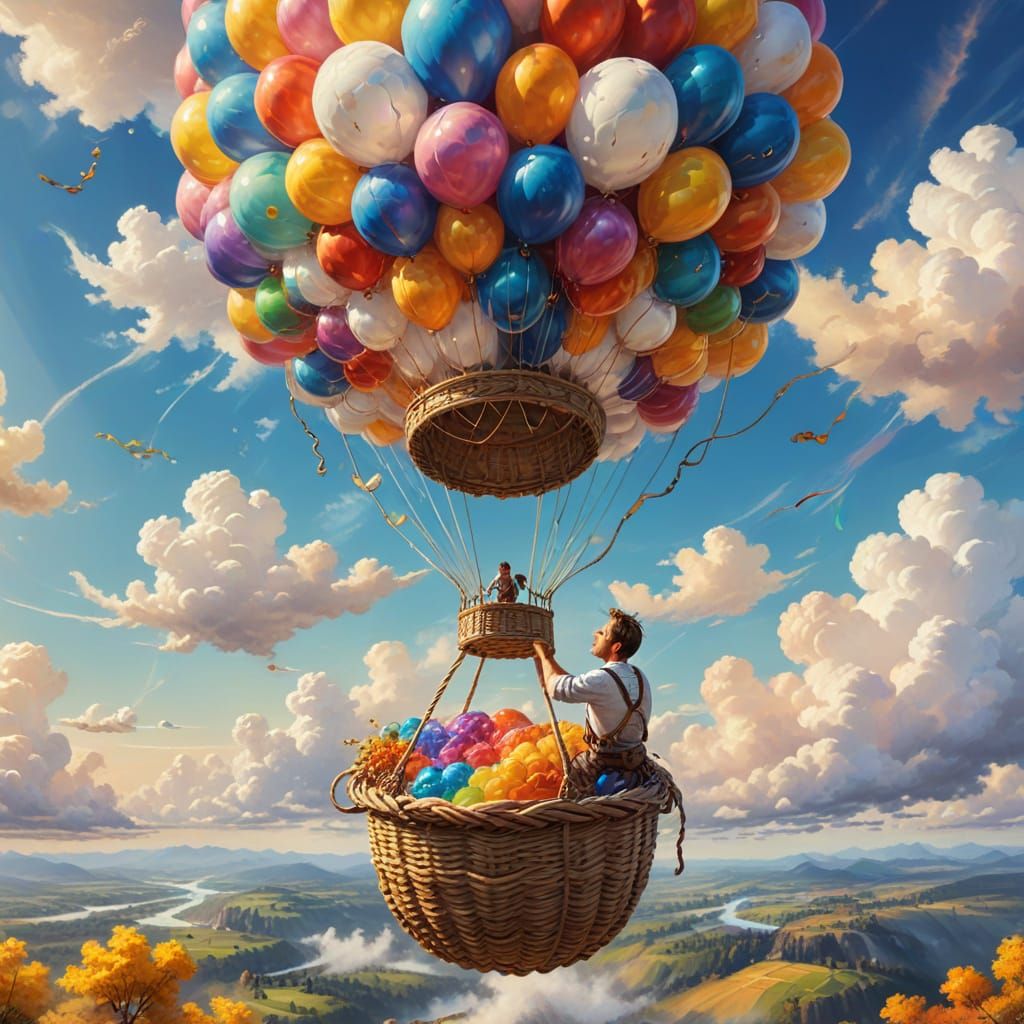 Whimsical Fantasy Flight in Vibrant Oil Painting Style