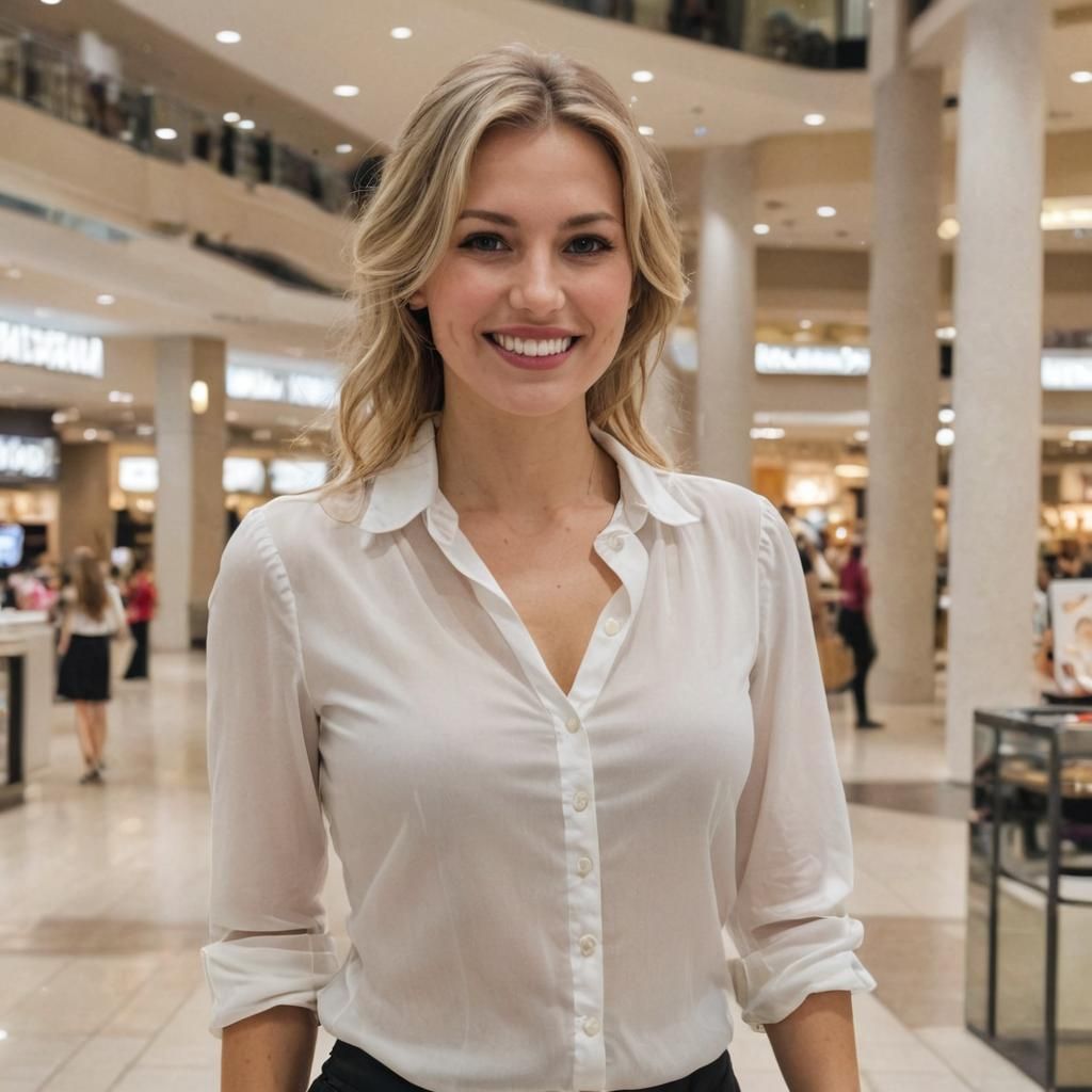 Smiling Blonde Woman Shopping at the Mall