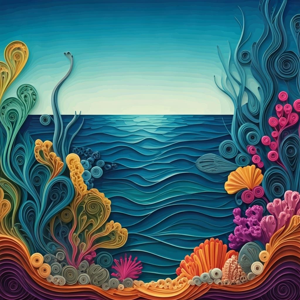 Multicoloured Seascape in Quilling Art Style