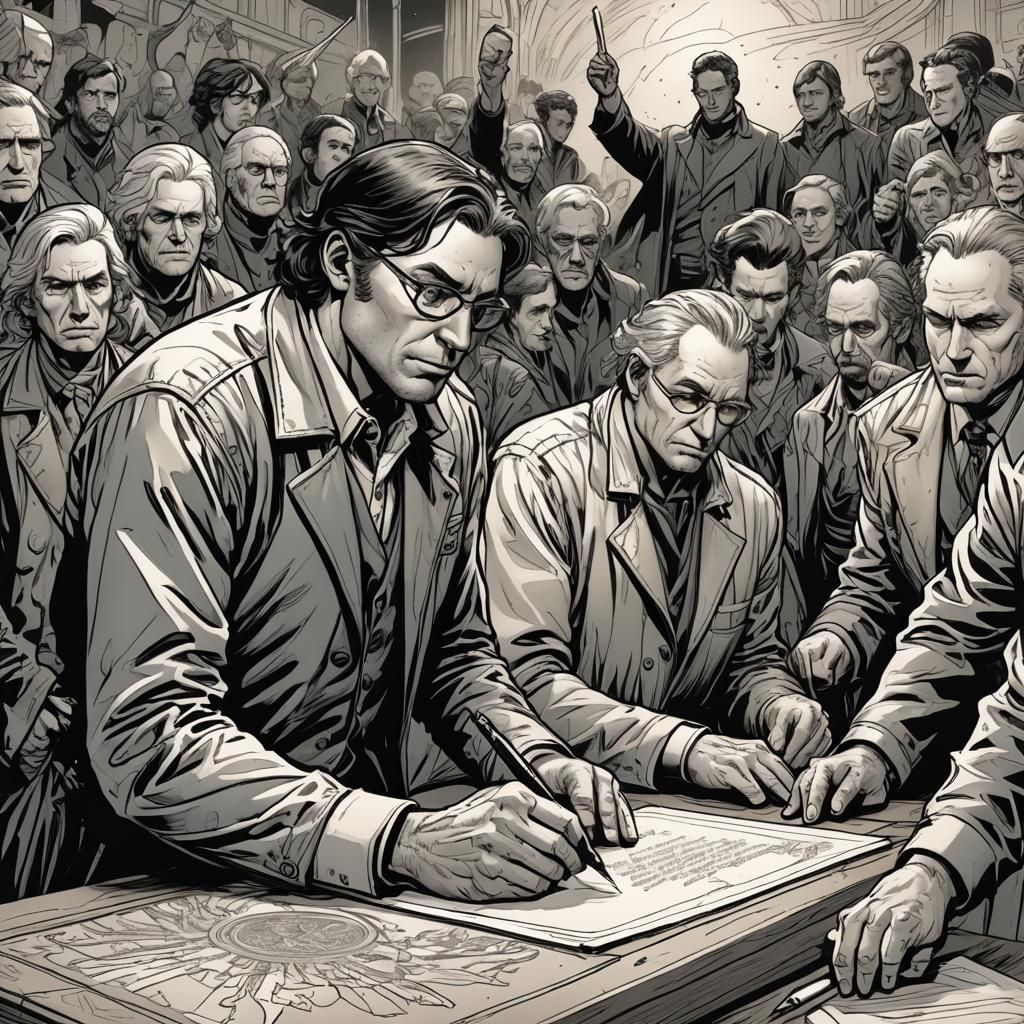 Signing of Independence in Comic Book Style
