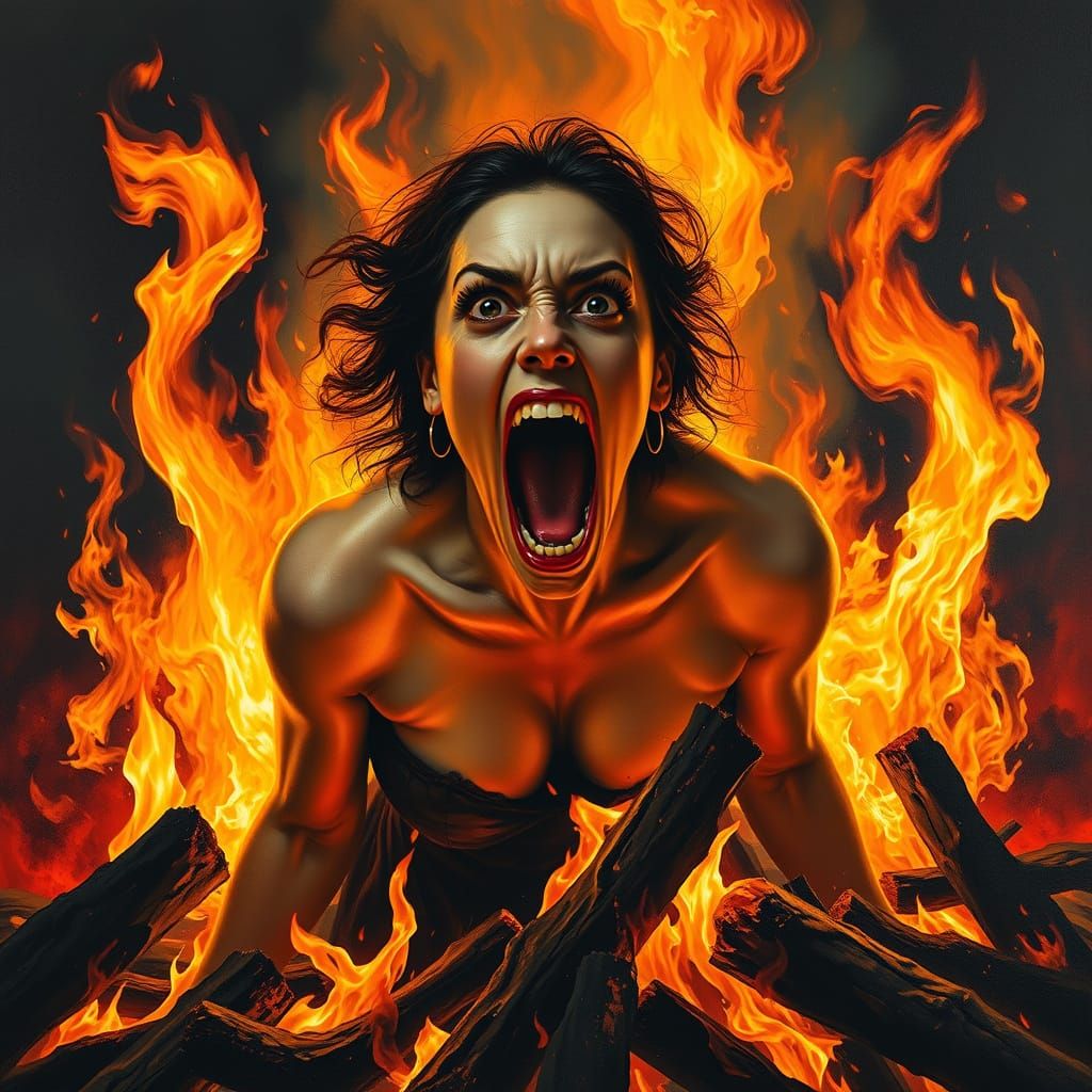 Woman Tormented on Burning Pyre Oil Painting