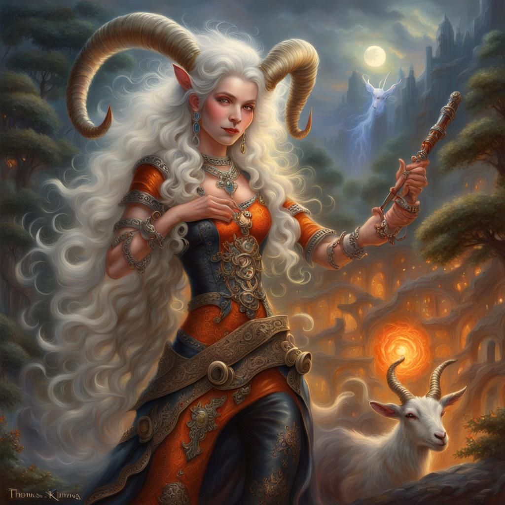 Goat-Legged Woman with Flute in Ethereal Style