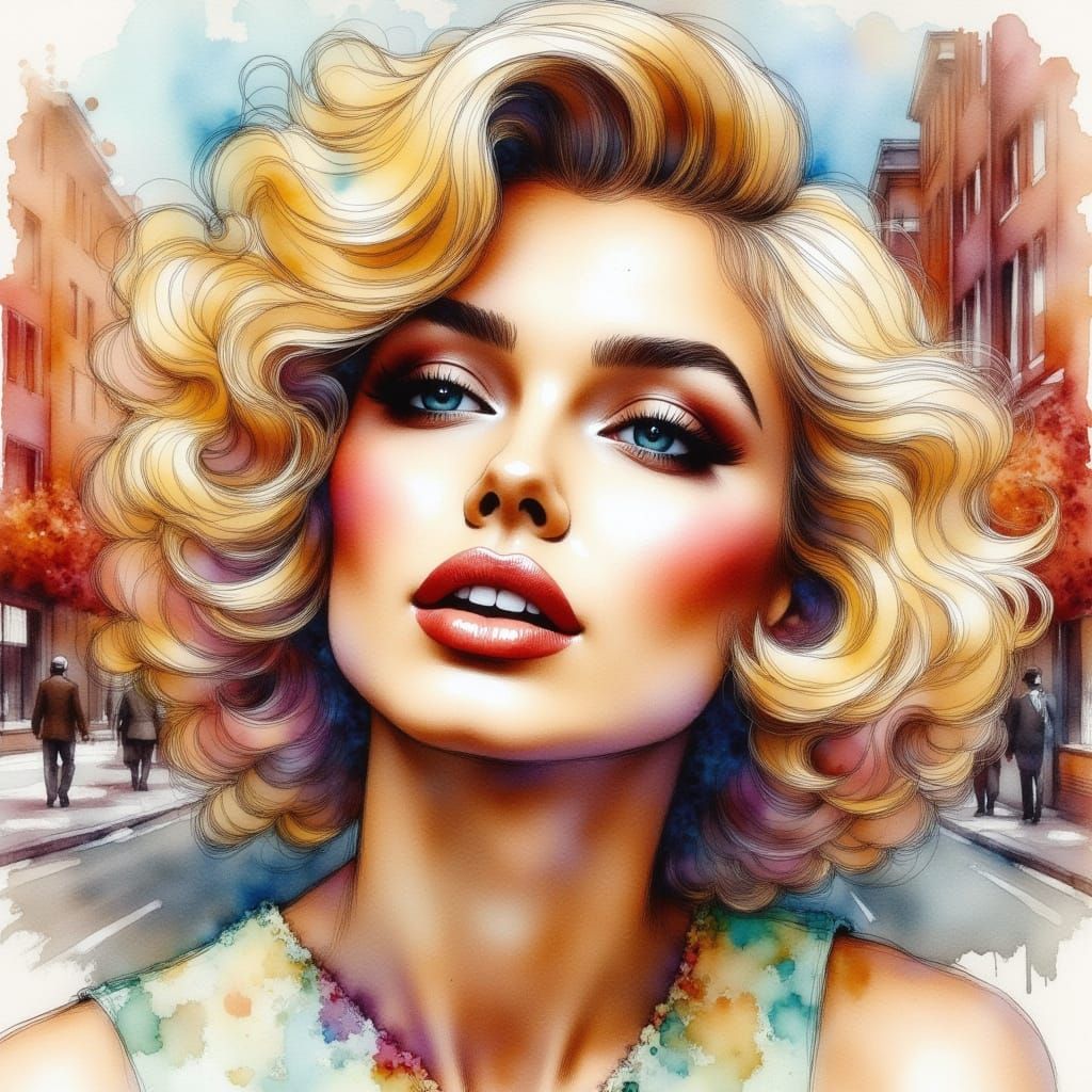 Marilyn Monroe Portrait as Vivid Watercolor Painting