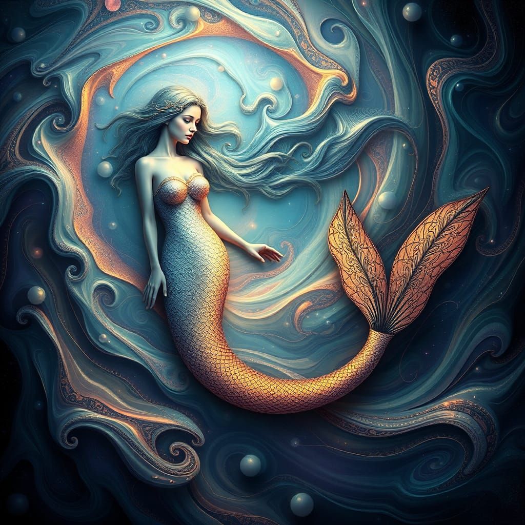 Mystical Mermaid in Fractal Vortex: 3D Digital Art