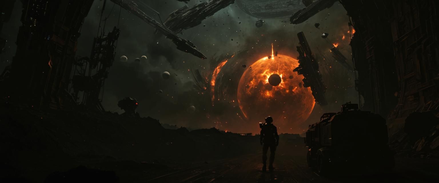 Cyberpunk Space Battle on Saturn's Moon