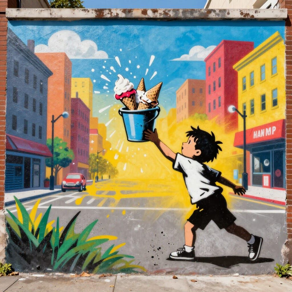 Playful Summer Mural in Banksy Style