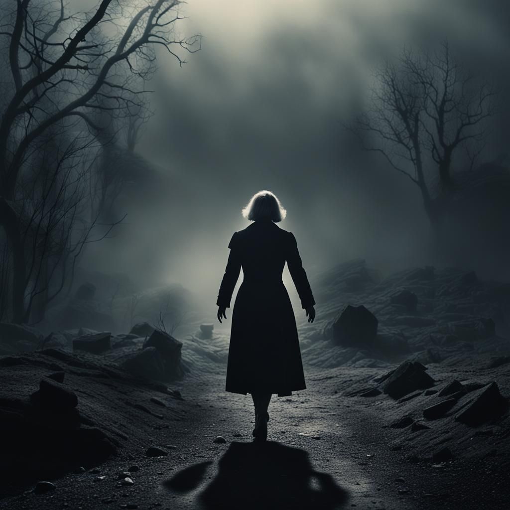 Eerie Dark Fantasy Portrait in Film Noir Lighting