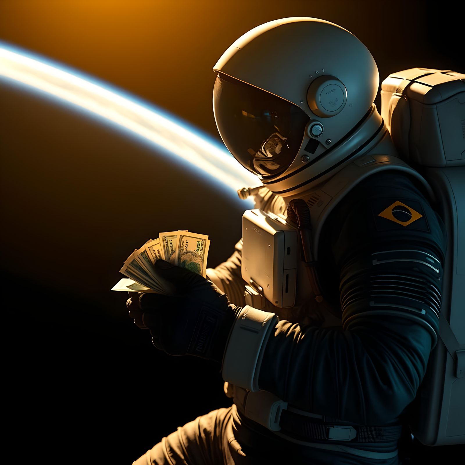 Brazilian Astronaut Counting Money in Space: Hyperrealistic ...
