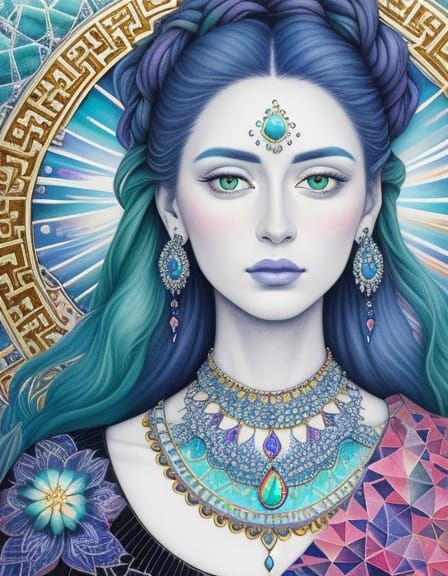 Opal Necklace: A Surrealist Mixed Media Portrait