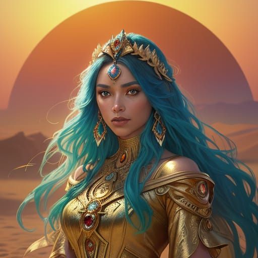 Stunning Fantasy Princess in Vibrant Desert Sunset Colors
