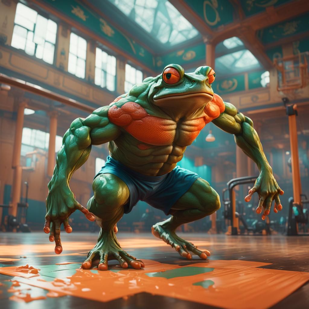 Muscular Frog Gym Concept Art in 8K
