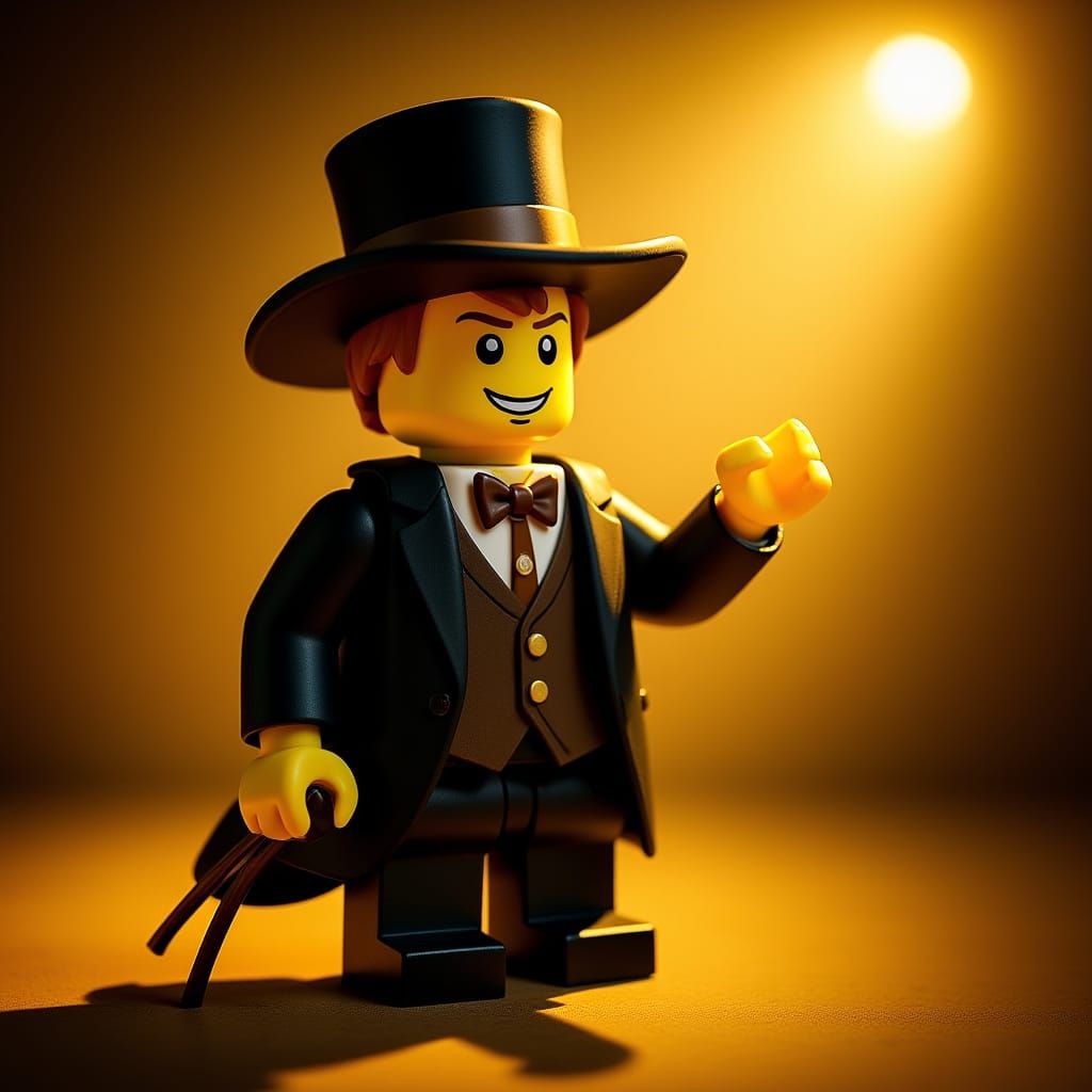 Hyperrealistic Lego Magician Figurine in Golden Light