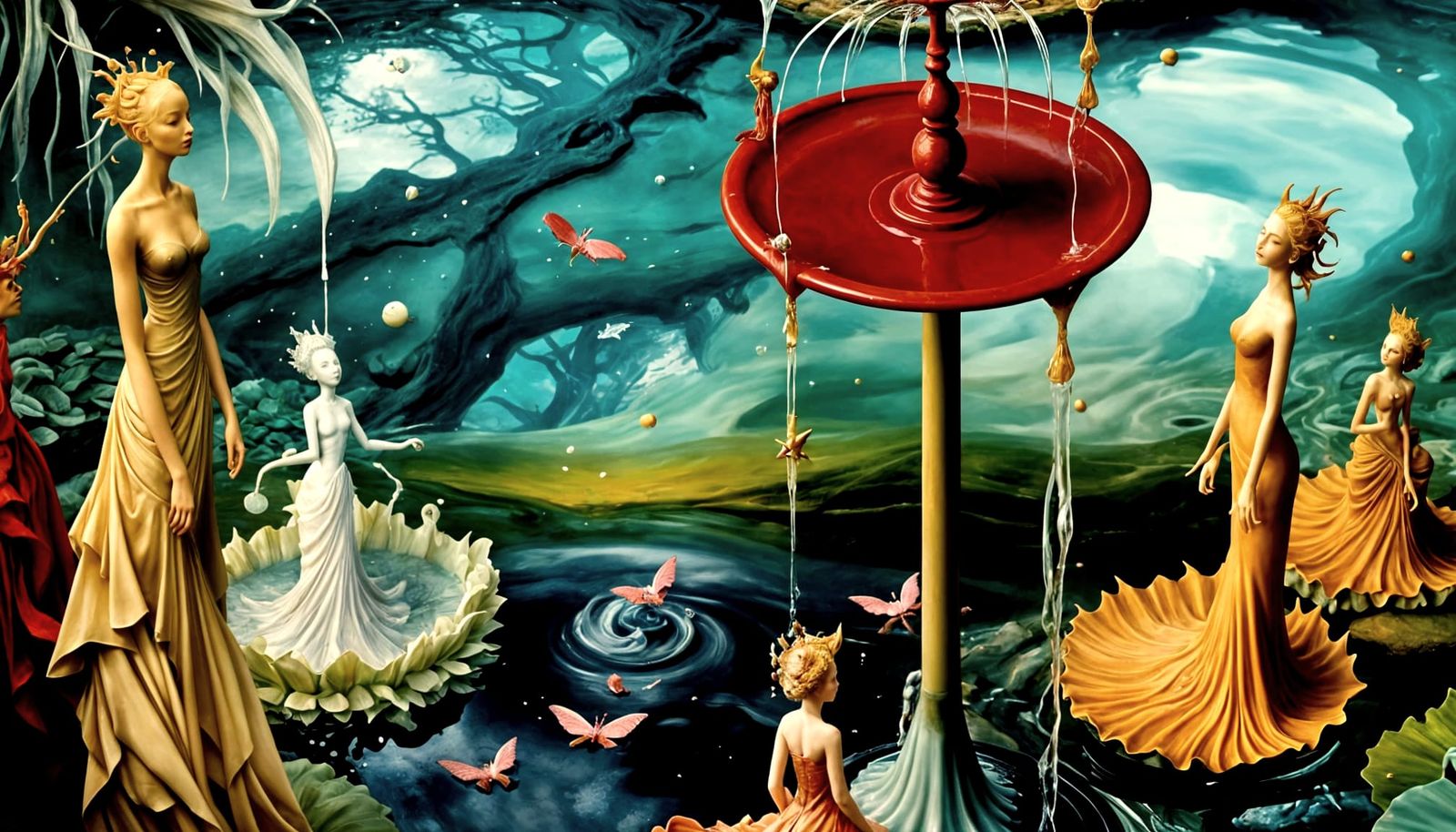 Mystical Fountain Scene in Surrealist Style