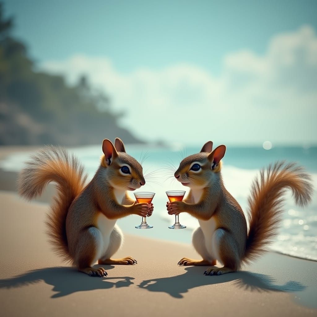Squirrel Beach Party: Dancing Squirrels in Hyperrealistic De...