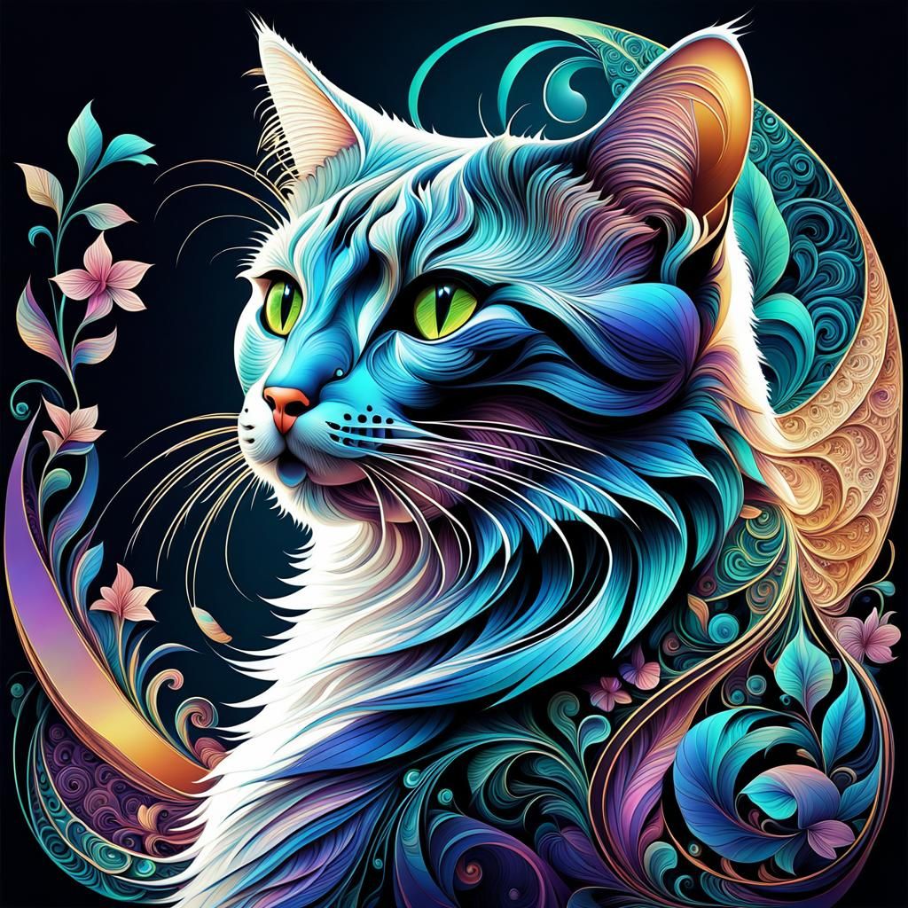 Elegant Cat in Art Nouveau Style, Paris Springtime