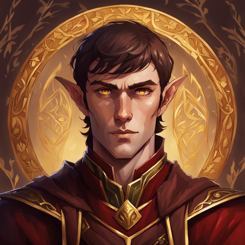 Male Wood Elf DnD Character with Golden Eyes