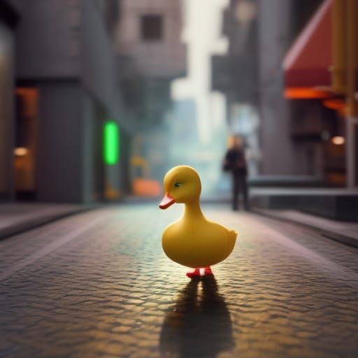 Biopunk Duck Street Scene: Detailed Digital Painting