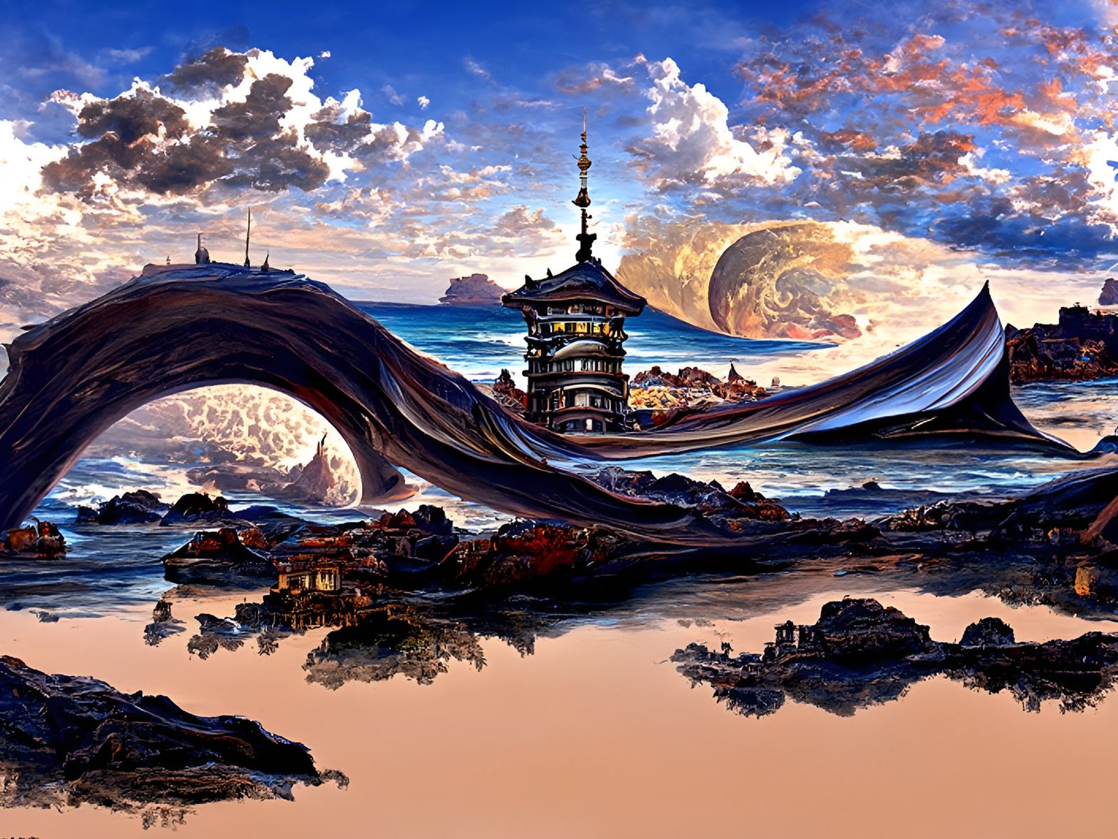 Tower by the Sea: Sci-Fi Fantasy Painting