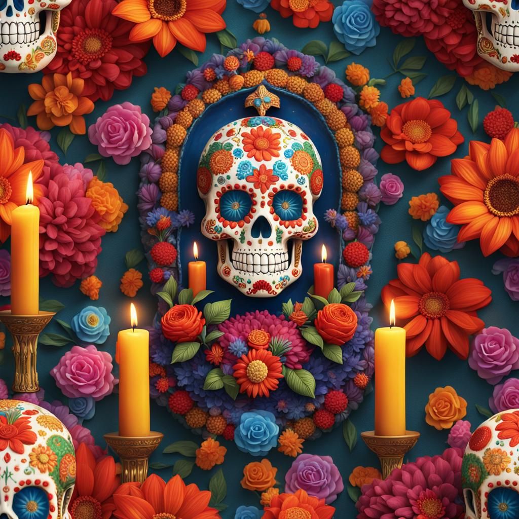 Sugar Skull Virgen de Guadalupe in Kusama Style