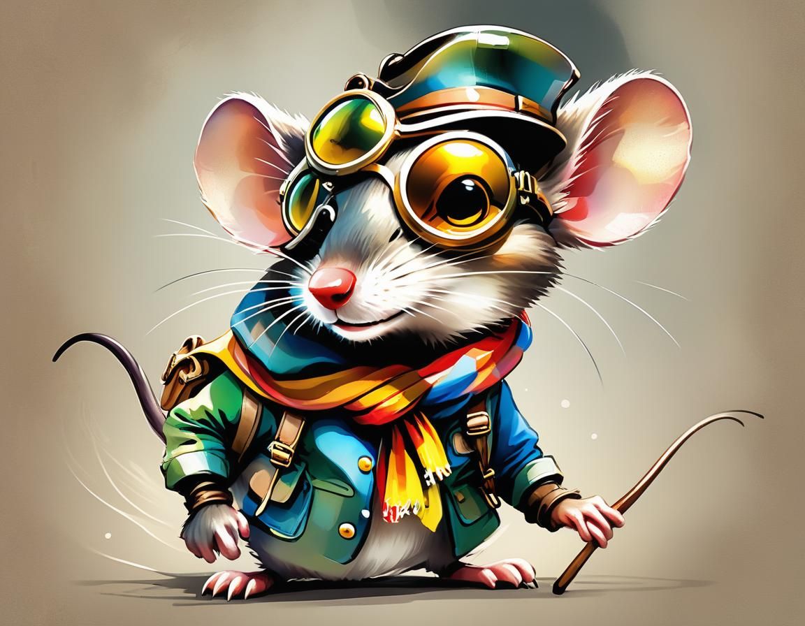 Mouse and Hummingbird Watercolor Sketch Illustration